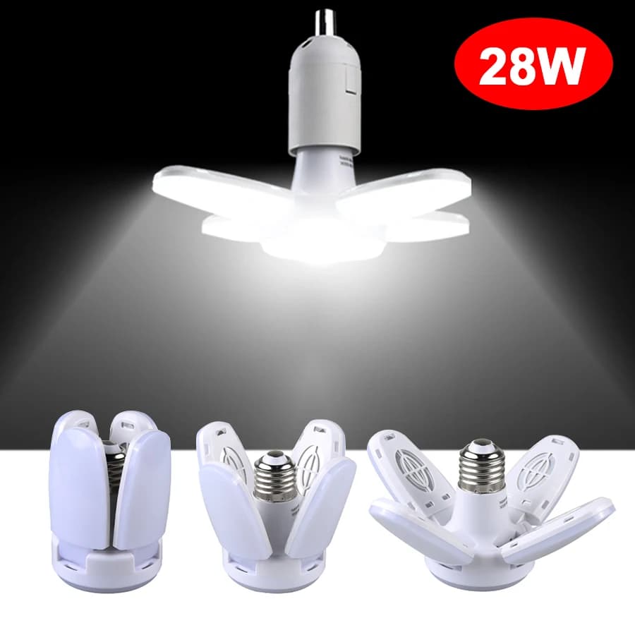Ampoule LED pliable 28W E27, lame de ventilateur, lampe LED AC 220V 110V, projecteur pour panneau de