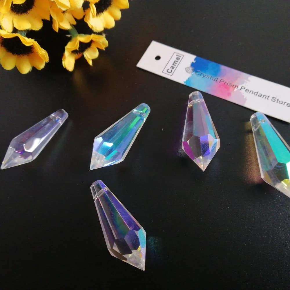 Camal 10 pièces 38mm/1.49 pouces arc-en-ciel AB couleur cristal glaçon goutte pendentif prismes pièc