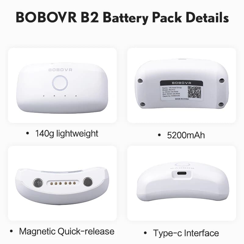 BOBOVR B2 batterie pour M3 Pro batterie de rechange de remplacement 5200mAh connexions magnétiques p