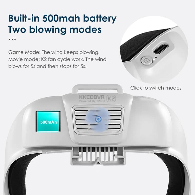 KKCOBVR – ventilateur de refroidissement K2 pour Quest 2, 500mah, anti-brouillard, Circulation d'air