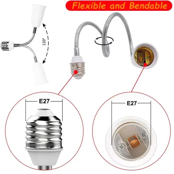 Prolongateur flexible de douille d'ampoule de base de lampe LED, convertisseur de support de lumière