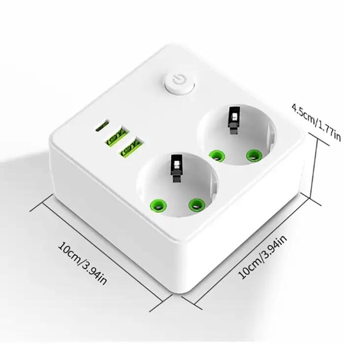 Prise murale EU à 2 prises, multiprise, sans rallonge, avec 2 ports USB et 1 port Type-C, puissance
