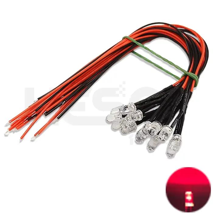 10 pièces 5mm LED 5-12V 20cm pré-câblé blanc rouge vert bleu jaune UV RGB Diode lampe décoration Dio