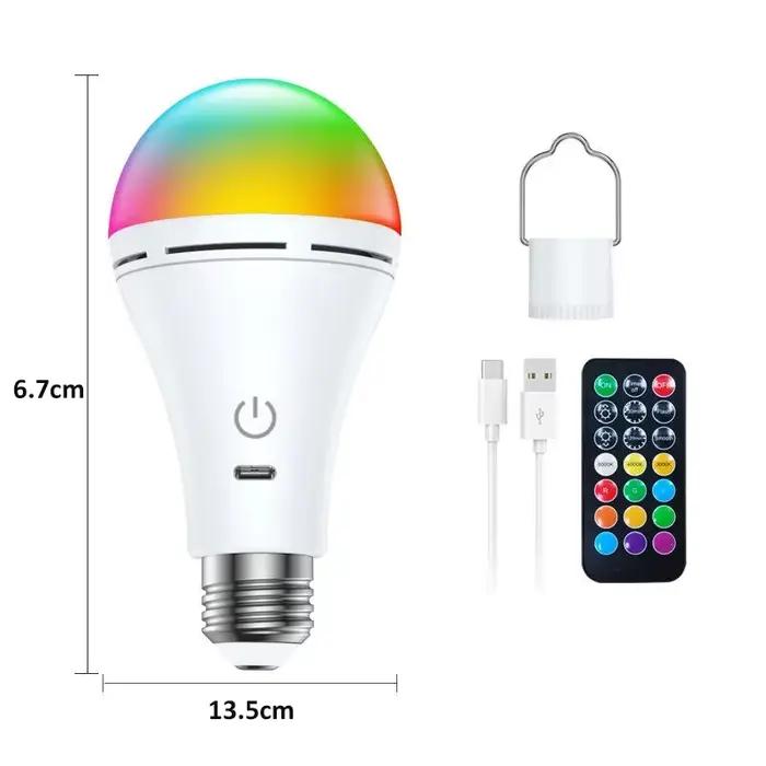 Ampoule intelligente rechargeable par USB, lumière chaude, ampoule LED RGB, ampoules LED E27, comman