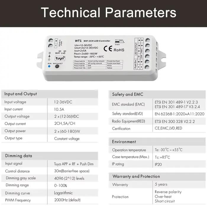 Kit de contrôleur de gradation de bande LED CCT, variateur intelligent, télécommande RF, interrupteu