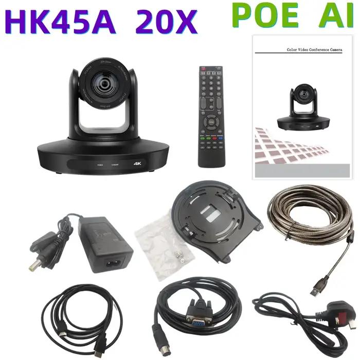 Caméra de salle de conférence 4K PTZ avec n'aime optique 20X, suivi AI, VMix OBS, HDMI, USB, RJ45, P