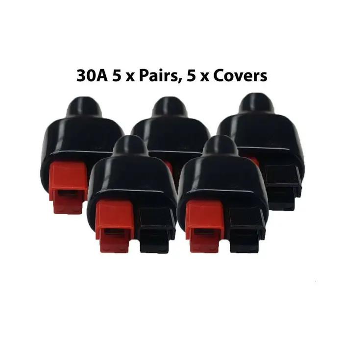 5 paires de connecteurs 30AMP 600V, couvercles anti-poussière en caoutchouc noir PVC, manchons de bo