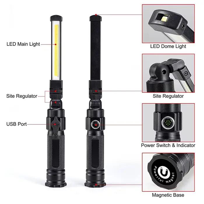 Lampe de travail pliable rechargeable lampe de poche LED ultra lumineuse avec lumière rouge 360 °