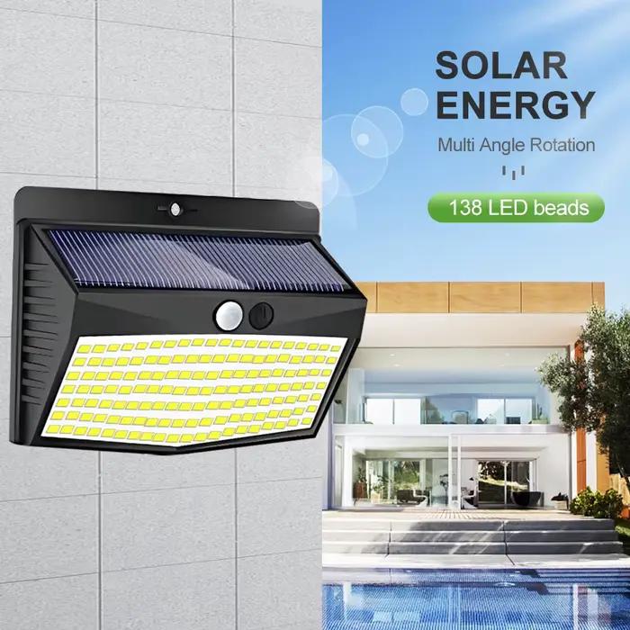 138 LED lumière solaire extérieure 4 pièces lampe murale solaire capteur de corps humain 3 Mode étan