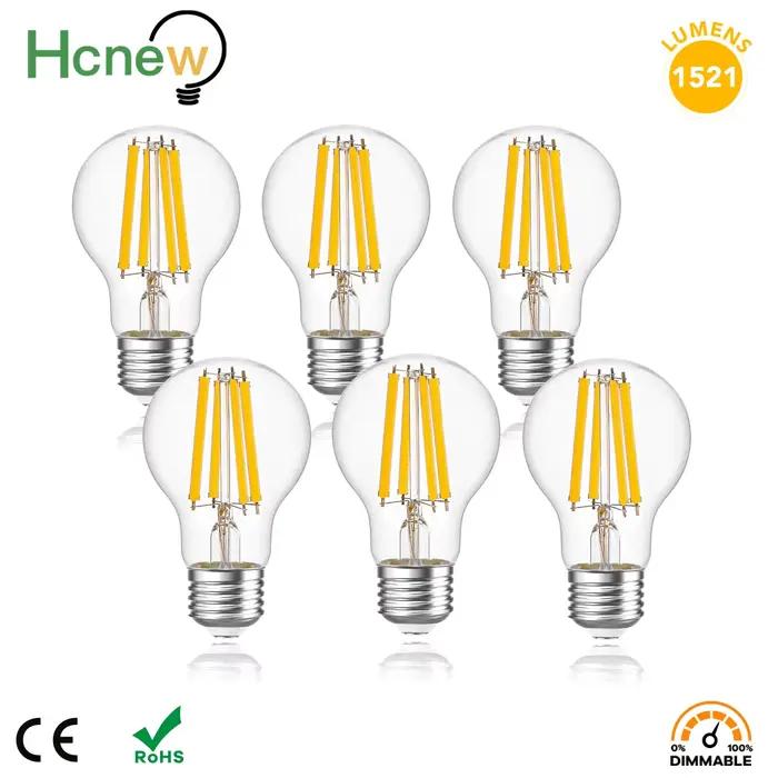 Hcnew A19 E27 Ampoules LED Edison 12W 1521Lumen, lampe à filament à intensité variable, remplacement
