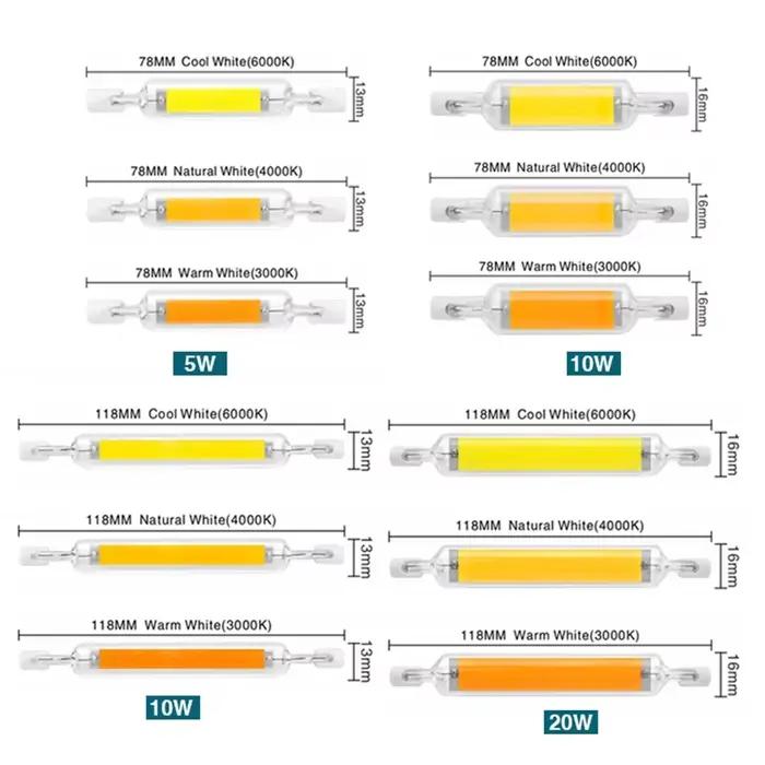 R7S LED 78mm 118mm R7s ampoule 5W 10W 20W COB verre Lampada lampe à LED 110V 220V maïs lumière écono