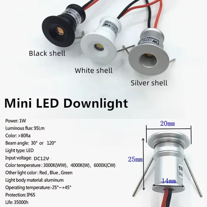 Mini Spot LED 12V Downlights Dimmable 1W plafonnier ensemble télécommande 15mm encastré noir argent