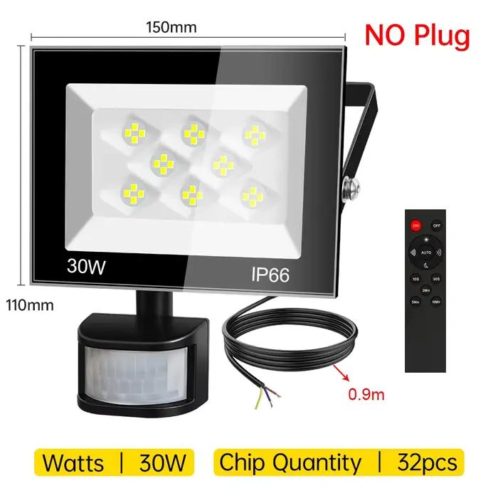 Projecteur LED extérieur avec capteur de mouvement et télécommande, compatible prises EU, AU, UK, IP