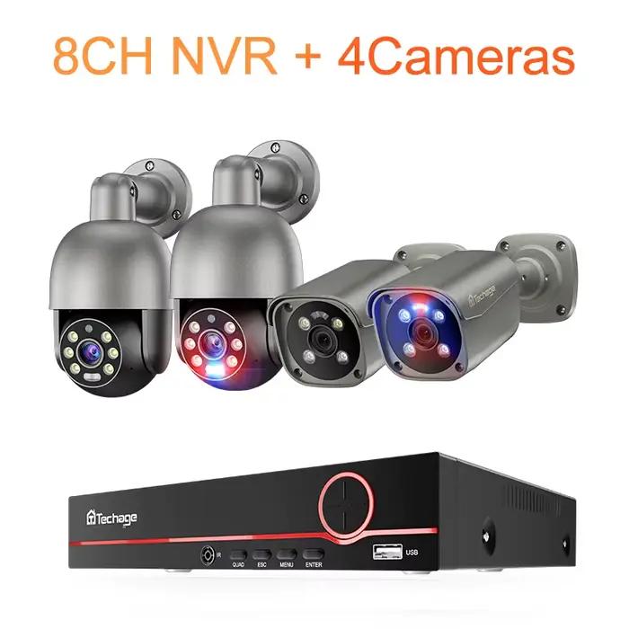 Techage-Kit de Caméra de Sécurité 4K 8MP, Vision Nocturne Intelligente, IA, Poignées, Système de per