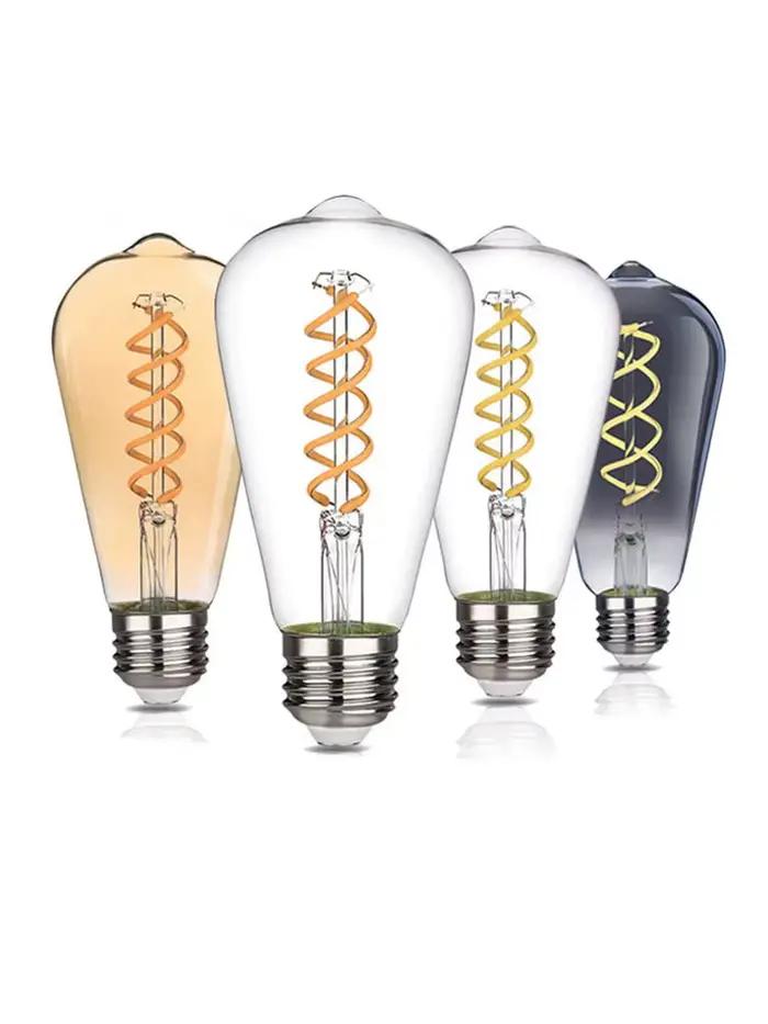 LED rétro économie d'énergie Double hélice ST64 220V 6W blanc chaud Flexible maison éclairage Commer