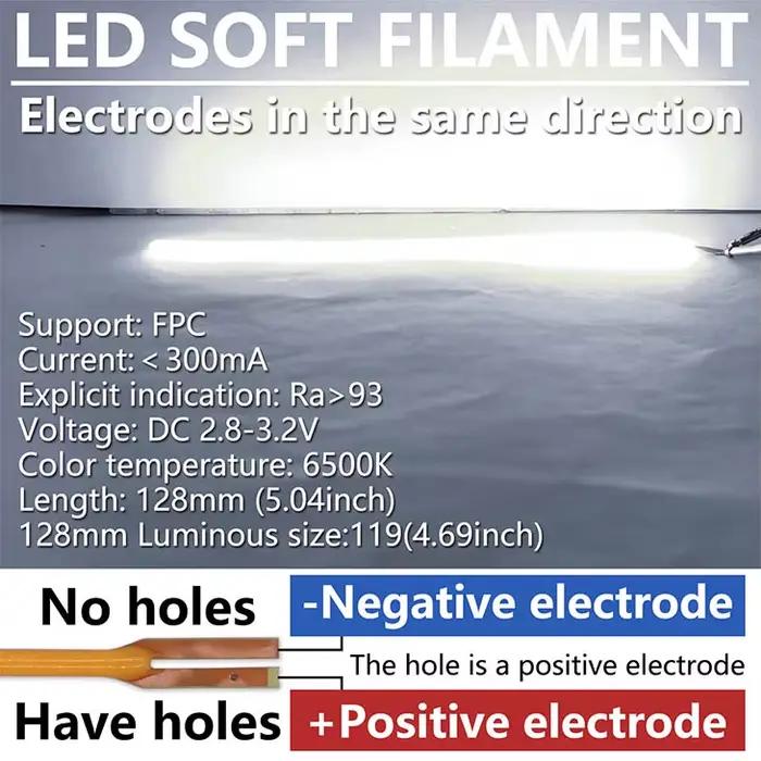 DC 3V COB LED Filament Flexible 128mm positif négatif même fin bricolage Edison ampoule lampe partie