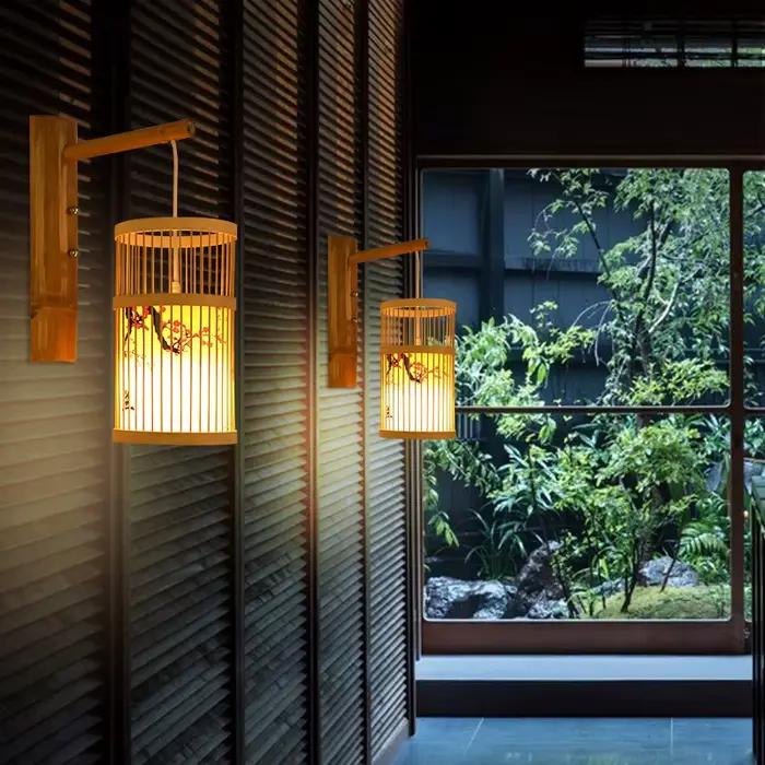 Nouvelles lampes murales en bambou, lampes d'art en bambou chinois, style japonais B & B, salon de t