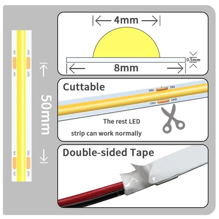 Bande lumineuse LED COB 12V 24V 10M 5M 3M 2M 1M 320LED s/M, bande LED Flexible haute densité 2700K 4