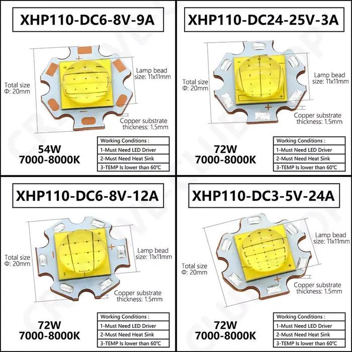Perles de lampe à LED XHP70 XHP90 XHP110 18W 24W 45W 72W Diodes LED DC3V DC6-8V DC24V LED pour lampe