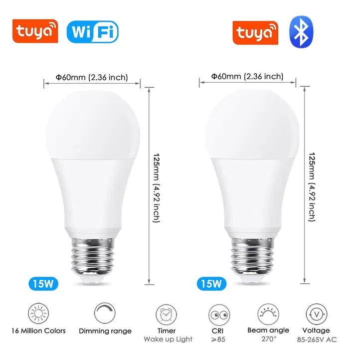 Tuya Wifi/Bluetooth ampoule intelligente E27 RGB Alexa lampe à LED ampoules intelligentes AC 85-265V