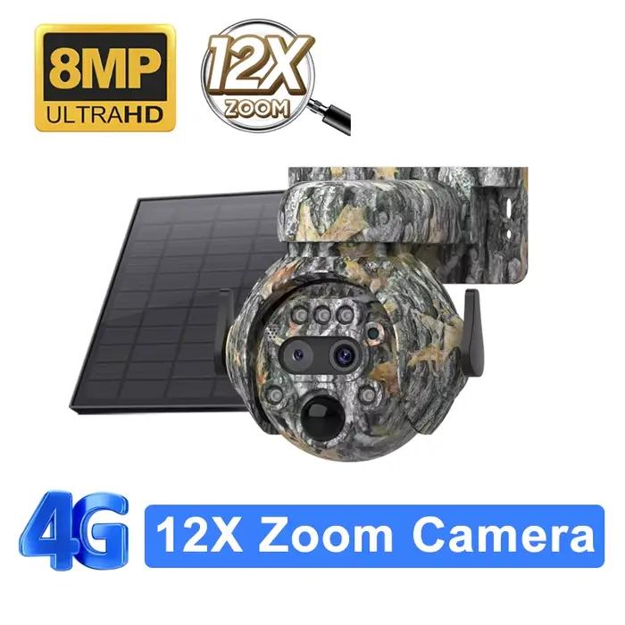 SHIWOJIA 12MP 50X ZOOM optique 4G caméra solaire caméra de sécurité Camouflage extérieure sans fil 3