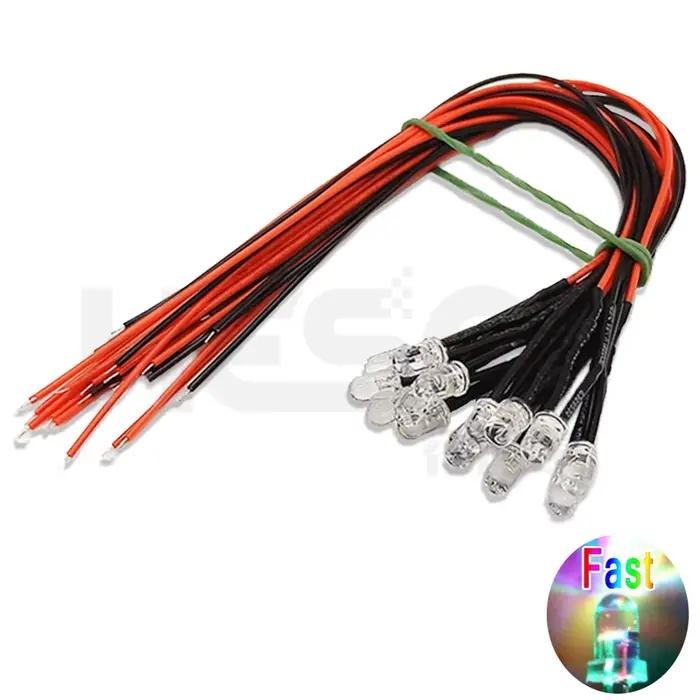 10 pièces 5mm LED 5-12V 20cm pré-câblé blanc rouge vert bleu jaune UV RGB Diode lampe décoration Dio