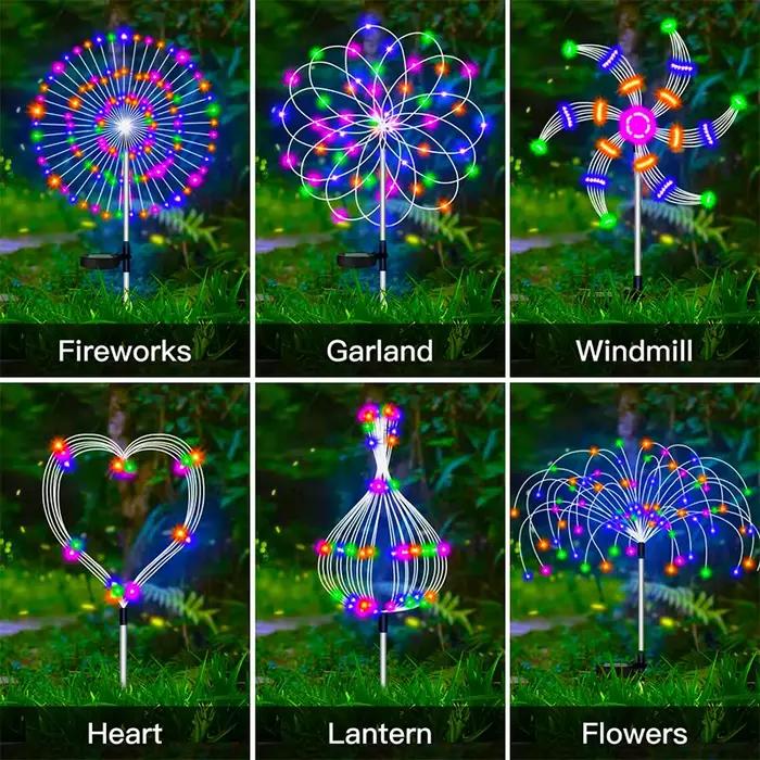 Solaire LED voie lumières extérieur étanche jardin décor feu d'artifice fée solaire pelouse lampe po