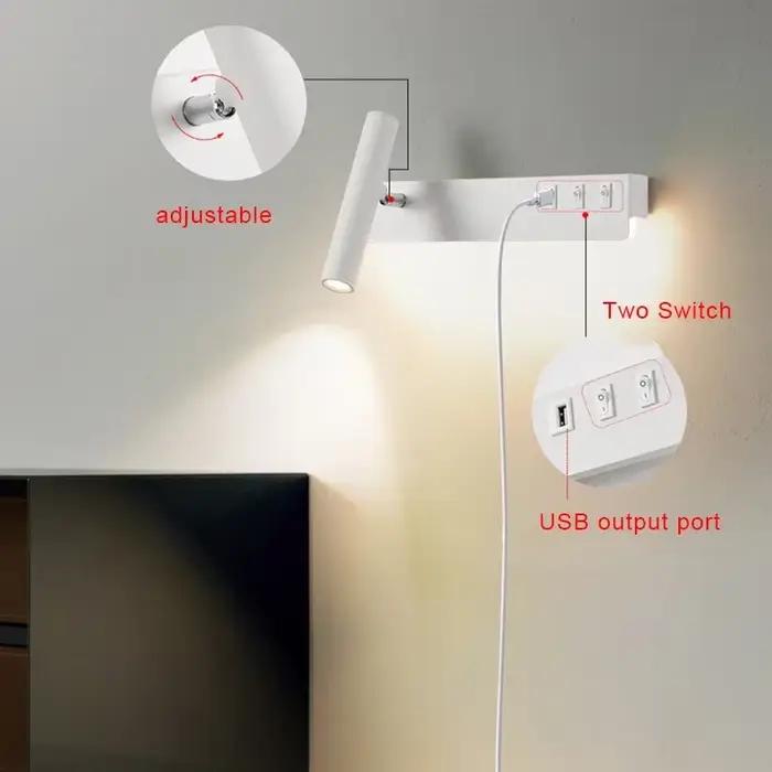 Mur LED lumières avec interrupteur USB rotatif réglable lecture projecteur chambre chevet Foyer coul