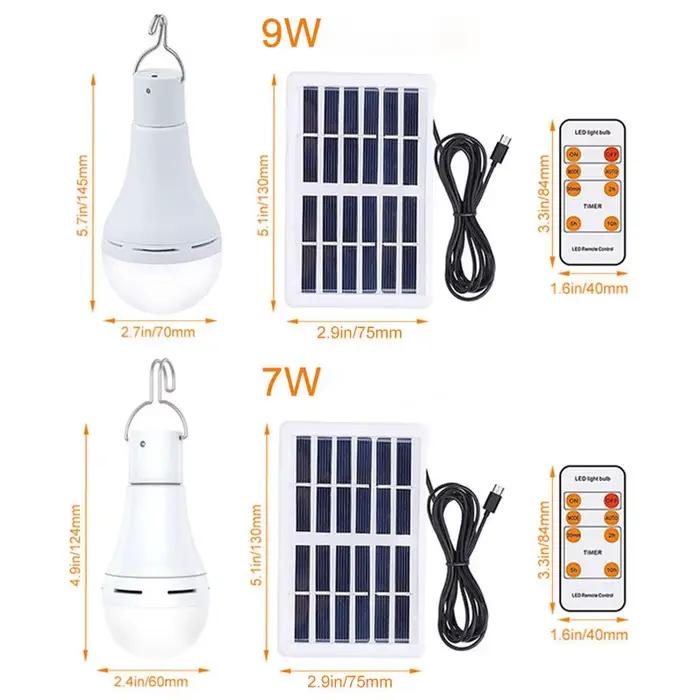 9/7W ampoule à énergie solaire lampe étanche lumière solaire pour télécommande extérieure USB lumièr