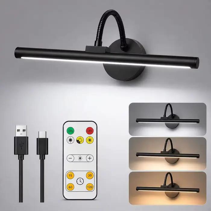 Lampe à LED sans fil rechargeable noire pour tableau mural avec télécommande, magnétique, pour peint