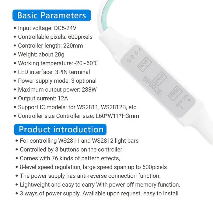 SP002E LED RGB contrôleur 600 Pixels variateur 3 touches DC5-24V USB 5V pour WS2811 WS2812B adressab