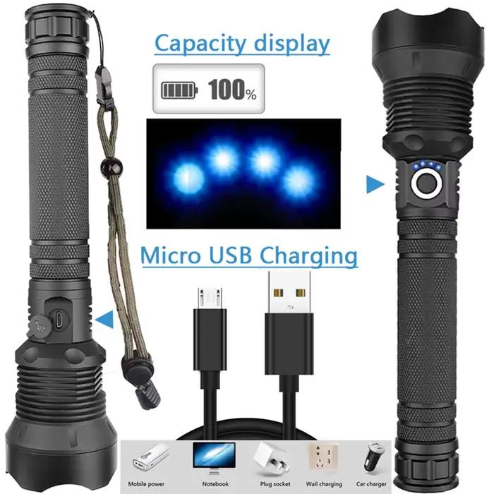 USB puissant xhp70.2 lampe de poche torche Super lumineux Rechargeable Zoom LED torche tactique xhp7