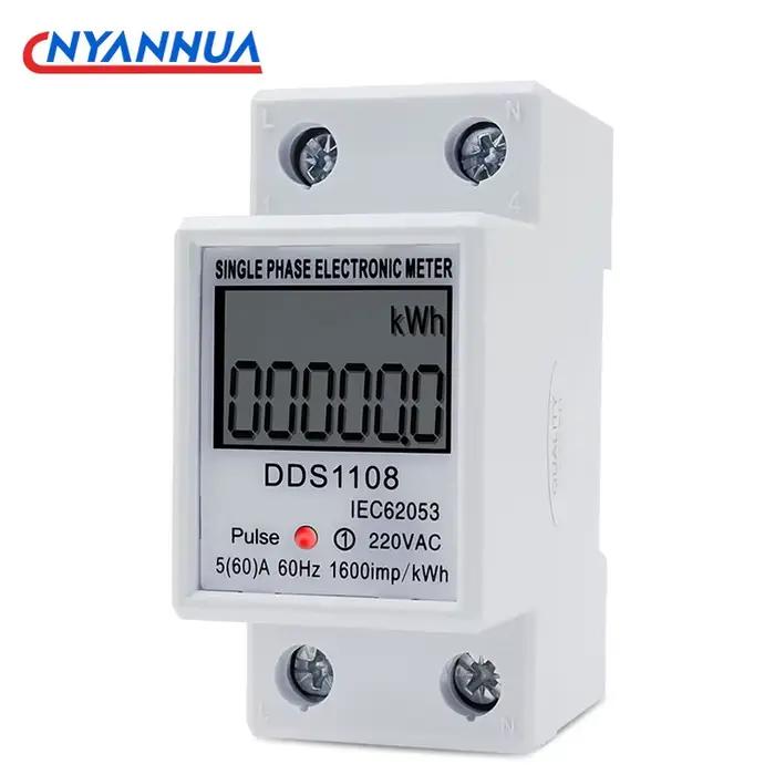 Compteur d'énergie électrique monophasé LCD KWH AC, Watt-heure numérique 220V 60A 50Hz, Rail Din éle