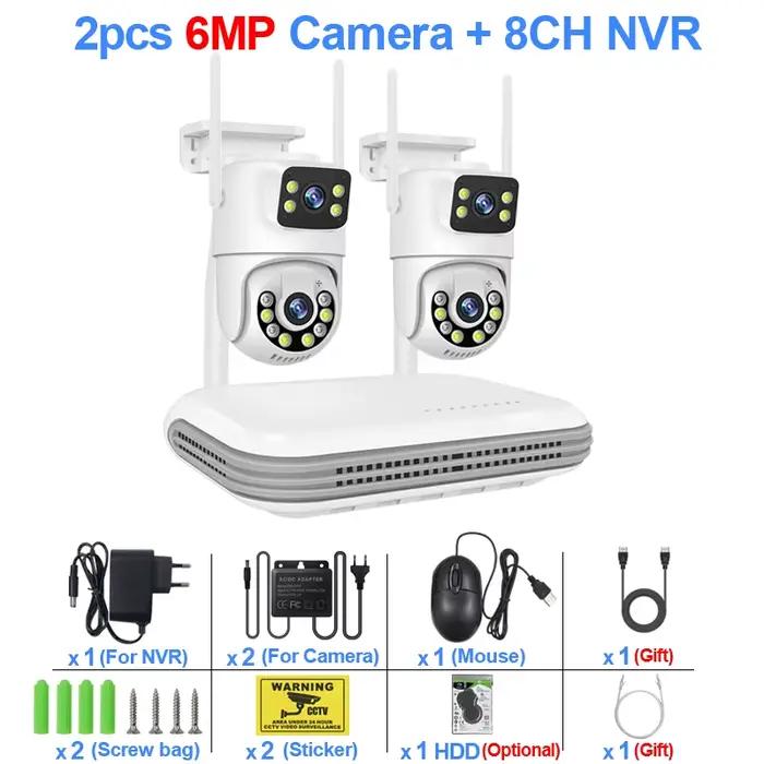 Système de caméras IP sans fil Smar 6MP à double objectif, système CCTV 8CH NVR, audio bidirectionne