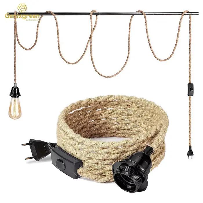 Genixgreen bricolage cordon torsadé lampe Base corde fil électrique 2 Core 2M 3M E27 prise ue prise