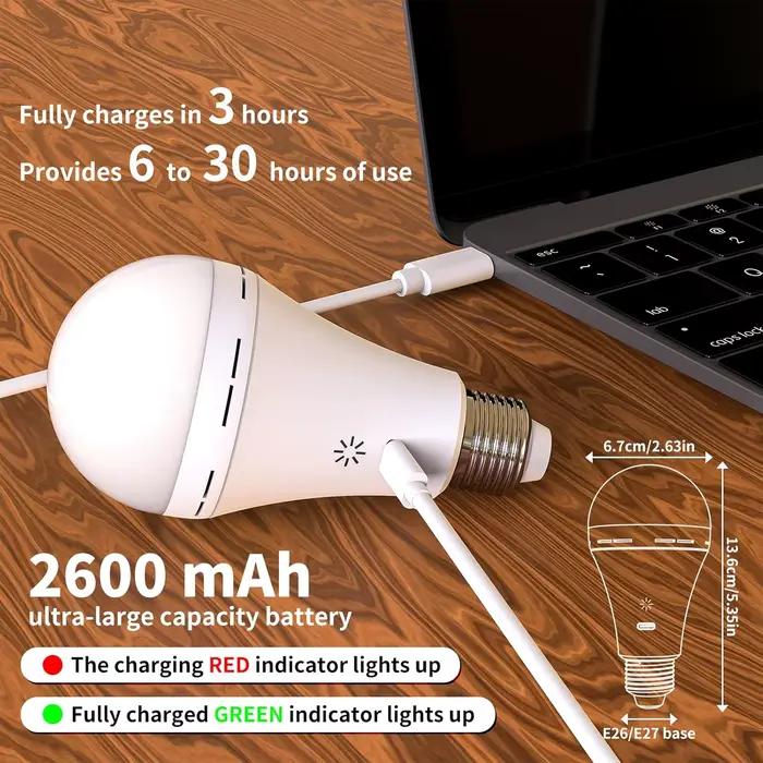 Ampoule Rechargeable USB-C avec télécommande 5V 7W E27, batterie intelligente, commande tactile, amp