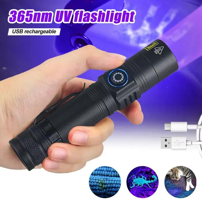 Mini lampe de poche UV 365nm 395NM lumière noire ultraviolette USB Rechargeable violet Linternas tap