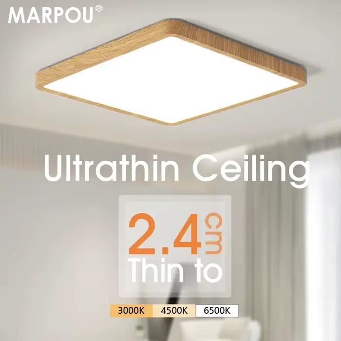 MARPOU 2.4 cm Ultra mince LED plafonnier carré Grain de bois plafonniers pour salon 220 V 110 V LED