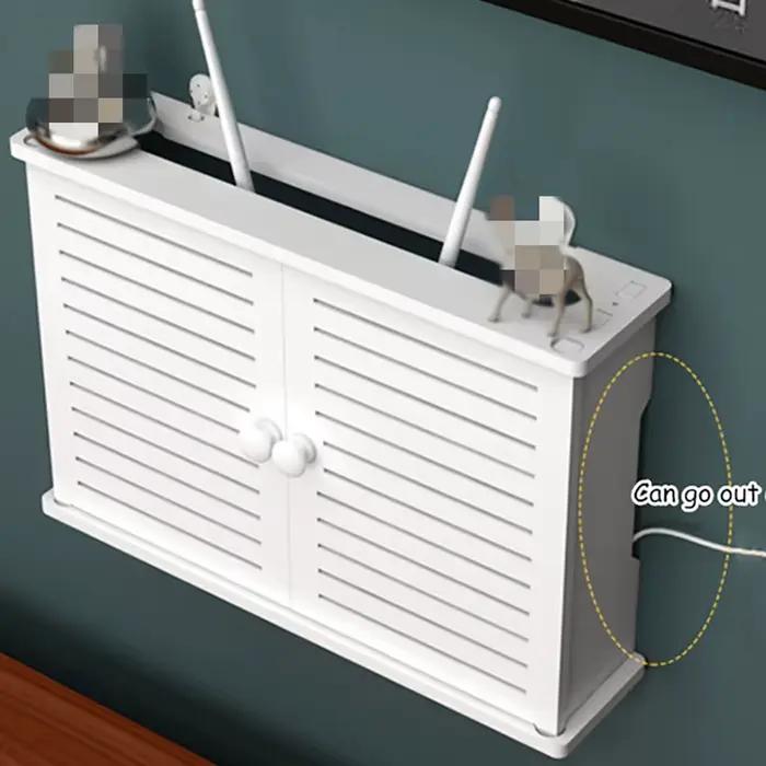 Étagère de rangement pour routeur Wifi sans fil, boîte de rangement murale suspendue en bois et plas