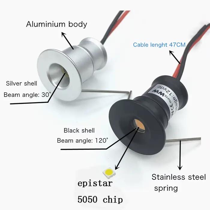 Petit Spot lumineux 1W Mini projecteur LED 12V Dimmable 15mm découpe encastré Downlight IP65 plafonn