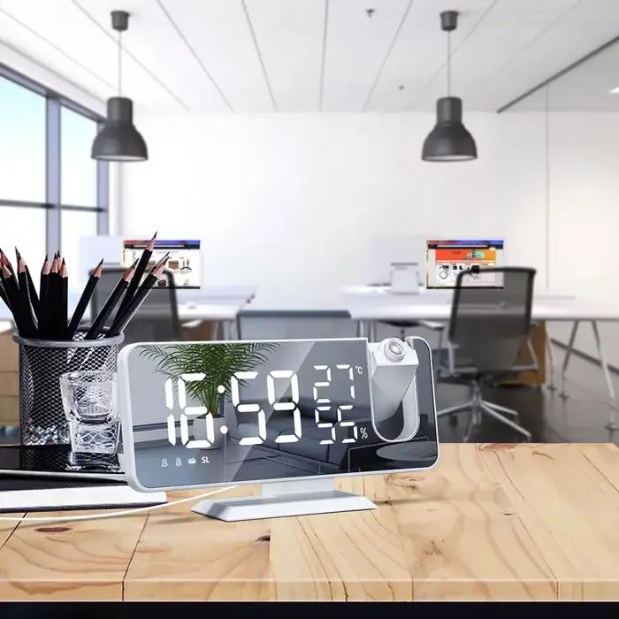 LED numérique miroir Projection réveil maison FM Radio thermomètre hygromètre USB réveil montre 180
