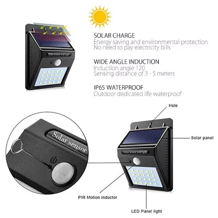 6/30 LED lumière solaire PIR capteur de mouvement applique murale lampe solaire extérieure étanche s