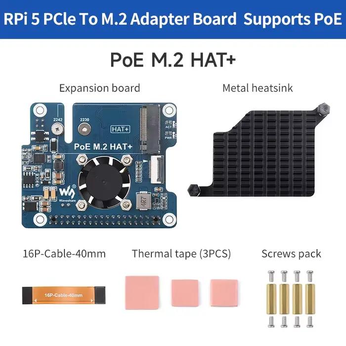 Adaptateur PCIe vers M.2 pour Raspberry Pi 5 avec prise en charge PoE, protocole NVMe, disque SSD M.