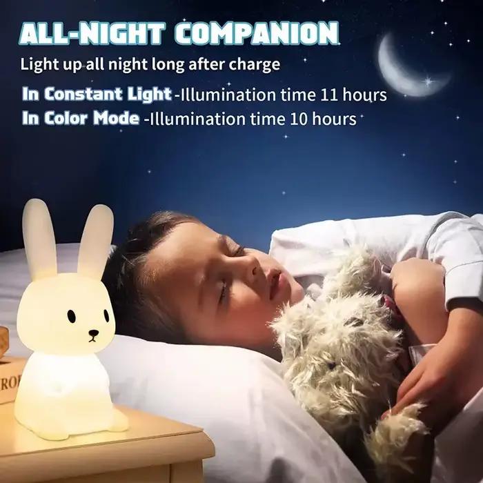 LED veilleuse Silicone lapin capteur tactile lampe mignon Animal lumière chambre décor cadeau pour e