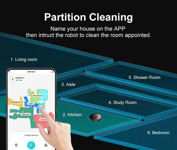 (code promo: AA2000)Robot aspirateur ABIR K30 à vidage automatique S6, aspiration 6500PA, cartes mul