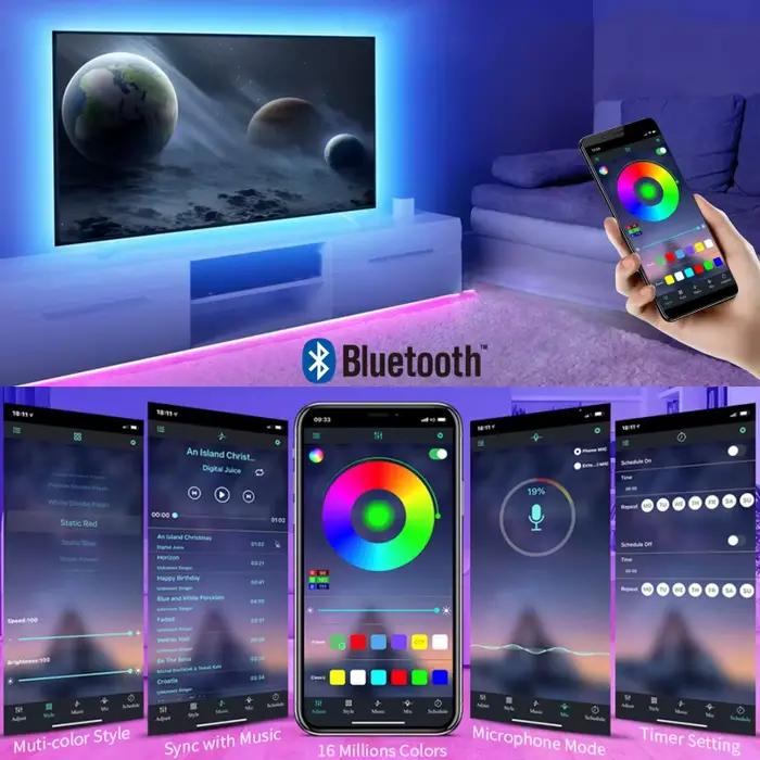 Bande lumineuse flexible à LED avec Bluetooth, lampe, ruban, diode, rétroéclairage TV, USB, RVB, 505