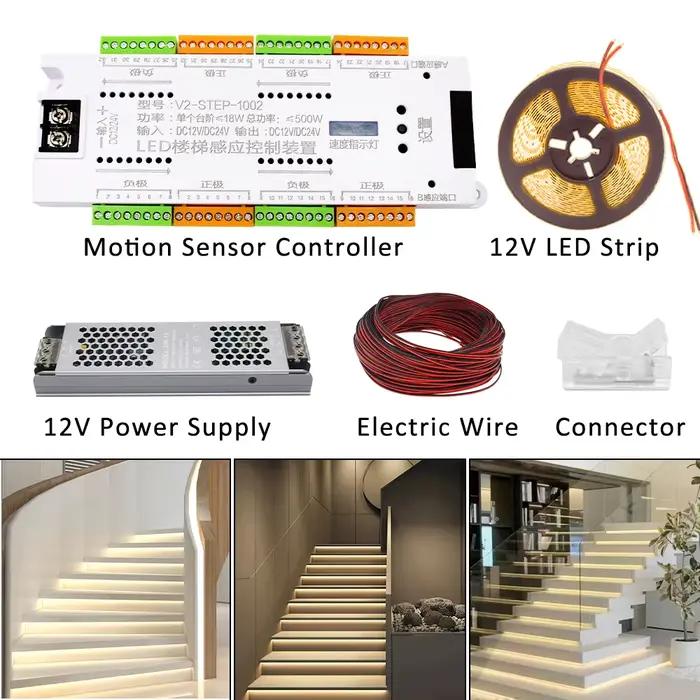Capteur de mouvement LED, contrôleur de bande lumineuse pour escaliers, DC 12V 24V, 32 canaux, veill