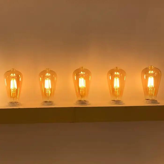 Ampoules LED à Filament Edison, lumières artistiques dorées ST64 à intensité variable E27 B22 2W 4W