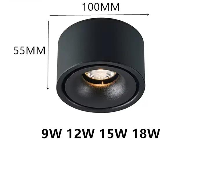 Spot lumineux Led encastré Plafond Led Downlight Surface COB 9W 12W 15W 18W plafonniers à intensité
