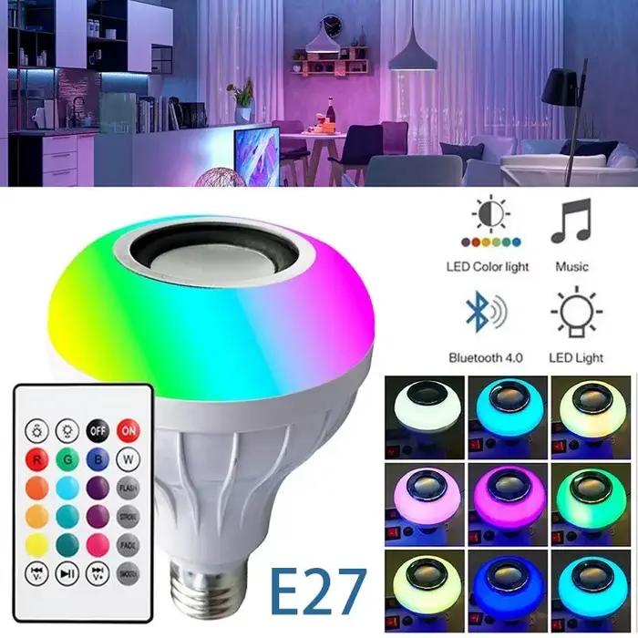 12W E27 RGB coloré musique télécommande LED ampoule Led lumières intelligentes Bluetooth musique amp